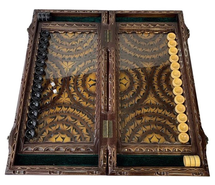 Handmade backgammon with carving under glass, 58×28×10 cm, art. 192376, Brown