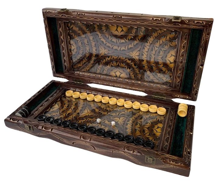 Handmade backgammon with carving under glass, 58×28×10 cm, art. 192376, Brown