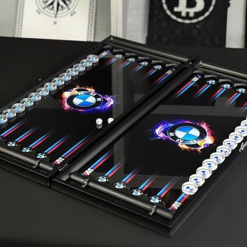 Glass backgammon "BMW", GrossMeister, 61×27 cm, art. 250087, Black