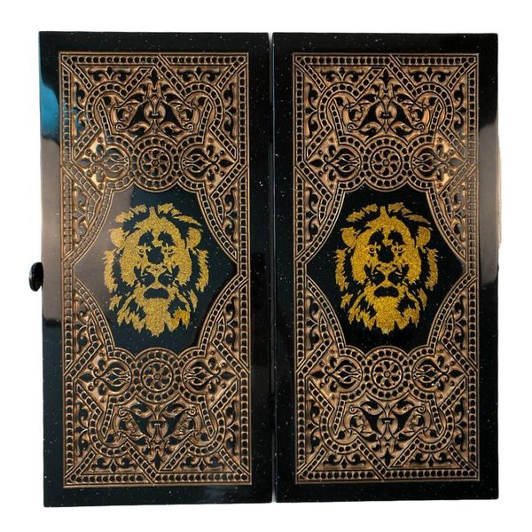 Backgammon made of black acrylic stone "Lion" 60×30×5 cm