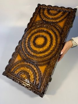 Handmade backgammon with carving under glass, 60×30×10 cm, art. 192378, Brown