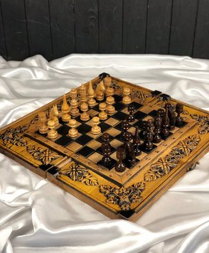 Chess 3 in 1 made of wood, 48×23×5 cm, art. 191101, Brown