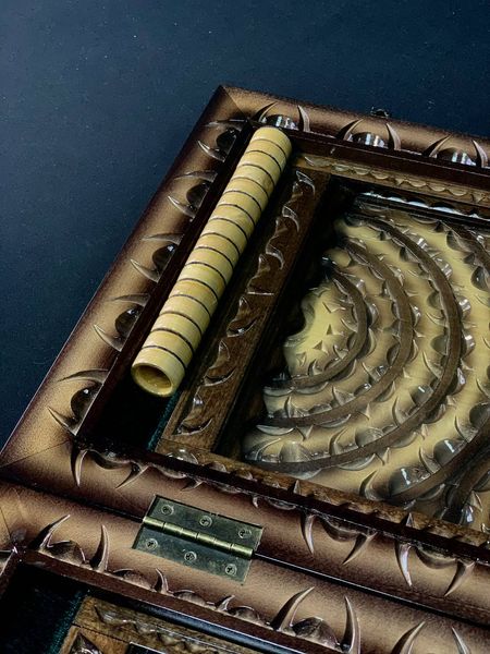 Handmade backgammon with carving under glass, 60×30×10 cm, art. 192378, Brown