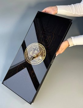 Glass backgammon "Bitcoin", art. 61×27 cm, 250012, Black