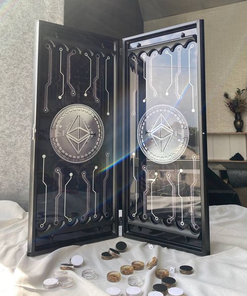 Glass backgammon "Bitcoin", art. 61×27 cm, 250012, Black