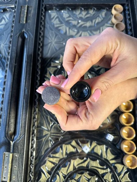 Exquisite backgammon with a thread under glass, with a handle 58×28×9 cm, art. 192382, Black