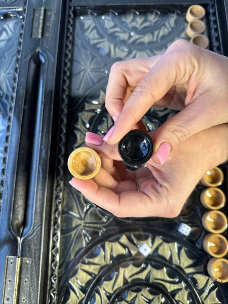 Exquisite backgammon with a thread under glass, with a handle 58×28×9 cm, art. 192382, Black