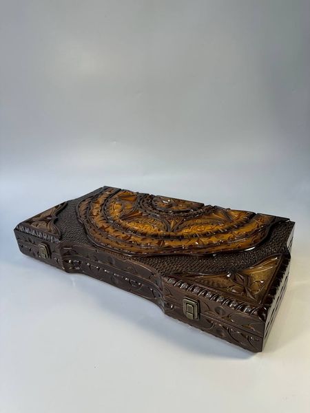 Handmade backgammon with carving under glass, 60×30×10 cm, art. 192381, Brown