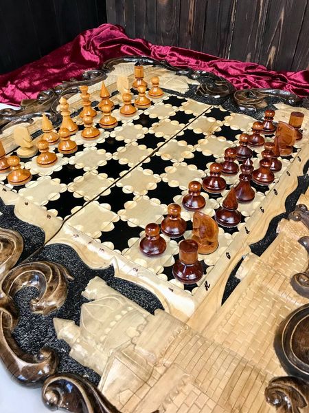 Handmade chess set 3 in 1, 70×33×9 cm, art. 191059, Brown