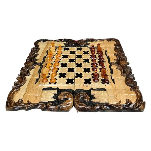 Handmade chess set 3 in 1, 70×33×9 cm, art. 191059, Brown