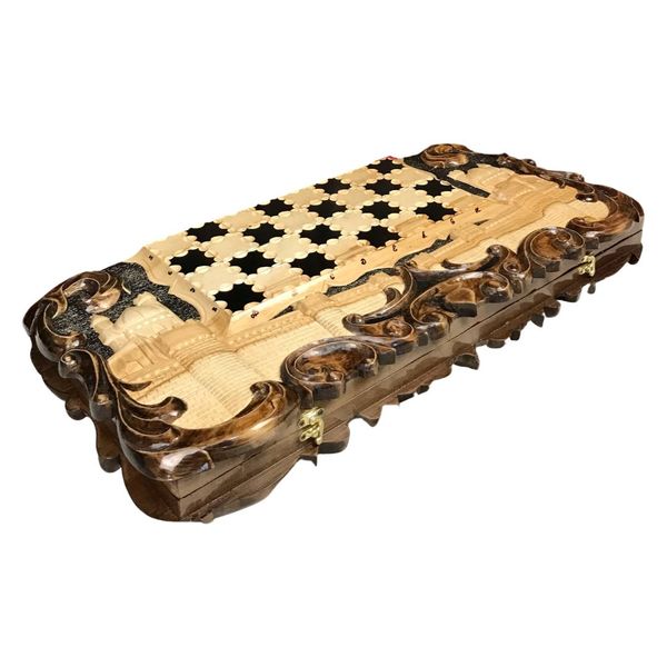 Handmade chess set 3 in 1, 70×33×9 cm, art. 191059, Brown