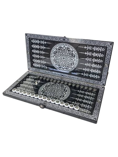 Backgammon made of black acrylic stone "Silver Lion" 60×30×5 cm, art. 190632, Black