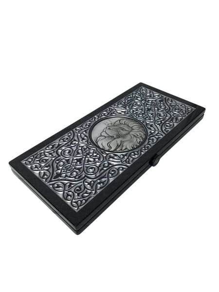 Backgammon made of black acrylic stone "Silver Lion" 60×30×5 cm, art. 190632, Black