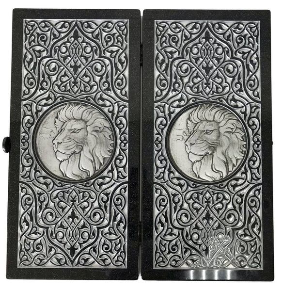 Backgammon made of black acrylic stone "Silver Lion" 60×30×5 cm, art. 190632, Black