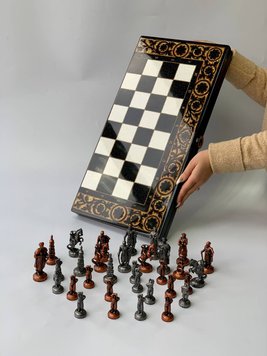 Luxury chess&backgammon set made of black acrylic stone 60×30 cm, art. 190646