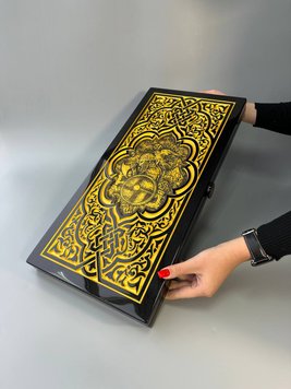 Backgammon made of black acrylic stone "Viking" 60×30×5 cm, Black