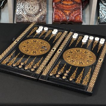 Backgammon made of black acrylic stone "Gold" 60×30×5 cm
