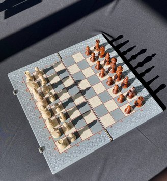Luxury chess-checkers made of light grey acrylic stone 47×23 cm, Gray
