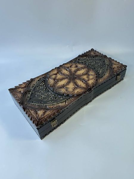 Handmade backgammon with carving under glass, 58×28×10 cm, art. 192384, Brown