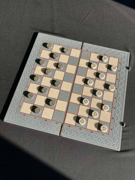 Luxury chess-checkers made of light grey acrylic stone 47×23 cm, Gray