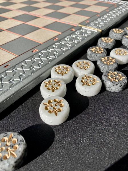 Luxury chess-checkers made of light grey acrylic stone 47×23 cm, Gray