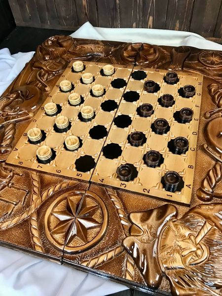 Handmade chess set 3 in 1, 70×35×9 cm, art. 191504, Brown