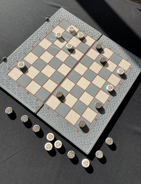 Luxury chess-checkers made of light grey acrylic stone 47×23 cm, Gray