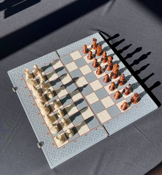 Luxury chess-checkers made of light grey acrylic stone 47×23 cm, Gray