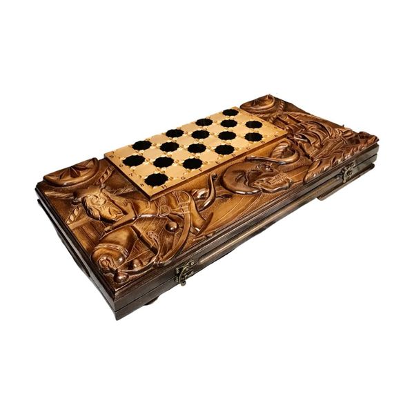 Handmade chess set 3 in 1, 70×35×9 cm, art. 191504, Brown