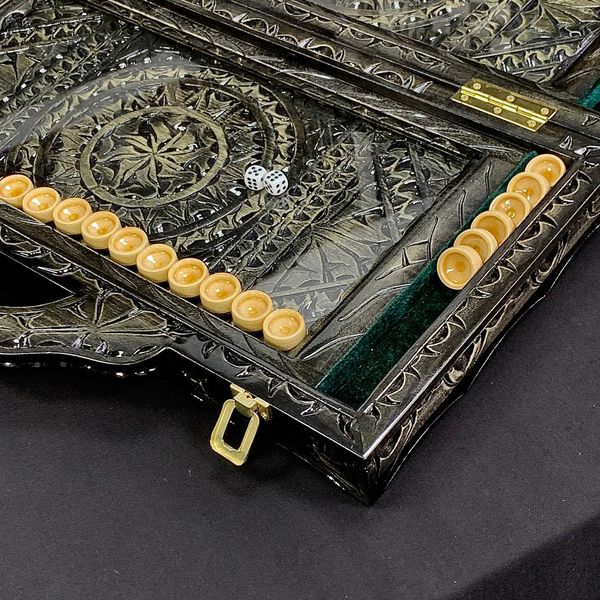 Wooden backgammon, carved under glass, GrossMeister, black, 58 × 28 × 9 cm, art. 192345, Black