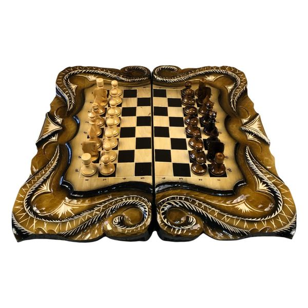 Handmade chess set 3 in 1, 60×30×9 cm, art. 191045, Brown