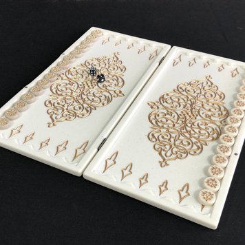 Backgammon made of white acrylic stone "Oriental luxury", 37×18.5×2.5 cm art. 190652, White