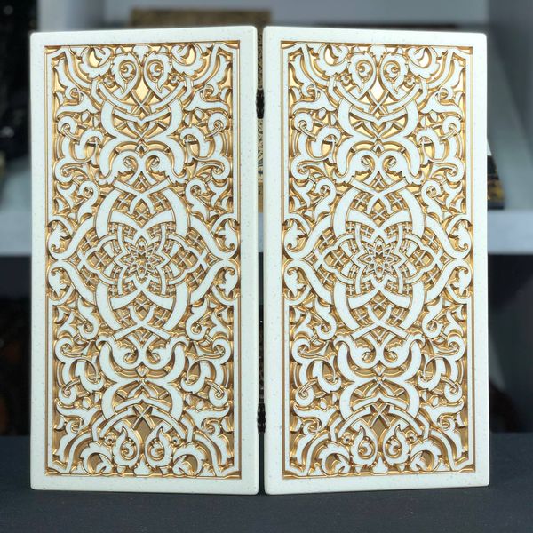 Backgammon made of acrylic stone "Oriental luxury" GrossMeister, white 37×18.5×2.5 cm art. 190652, White