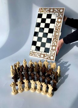 Luxury chess&backgammon set made of white acrylic stone 60×30 cm, art. 190614, White