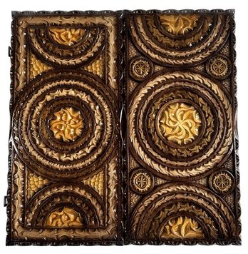 Handmade backgammon with carving under glass, 58×28×10 cm, art.192370, Brown