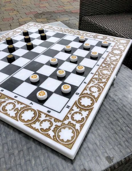 Luxury chess&backgammon set made of white acrylic stone 60×30 cm, art. 190614, White