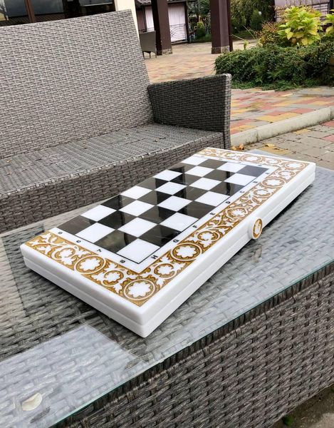 Luxury chess&backgammon set made of white acrylic stone 60×30 cm, art. 190614, White