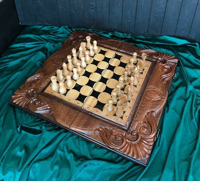 Handmade chess set 3 in 1, 60×30×9 cm, art. 191037, Brown