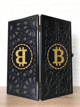 Backgammon made of black acrylic stone "Bitcoin" 58×28×5 cm, Black