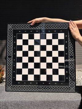 Luxury chess set 3 in 1 made of black acrylic stone "Hetmansky" 60×30×5 cm art. 190635, Black
