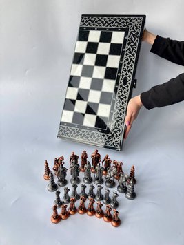 Luxury chess&backgammon set made of black acrylic stone 60×30 cm, art. 190637, Black