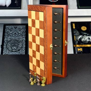 Chessboard made of wood, with metal pieces, 35 × 18 × 6 cm, art. 198029