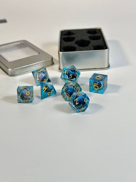 Set of dice DnD, Eye of the Dragon, 7 pcs, blue