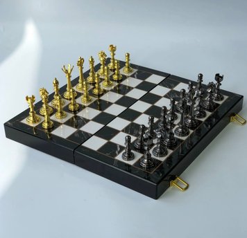 Chess set with imitation marble, 39х19 cm, art. 198026, Black