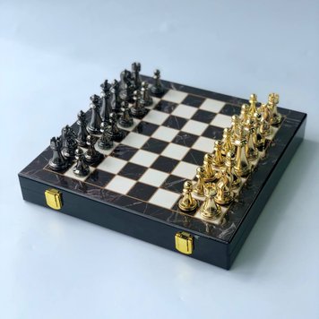 Chess set with imitation marble, 29х29 cm, art. 198027, Black