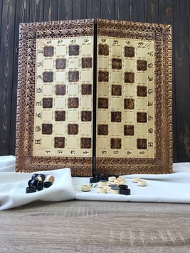 Exclusive chess 3 in 1 made of wood 60×30×9 cm, art. 191301