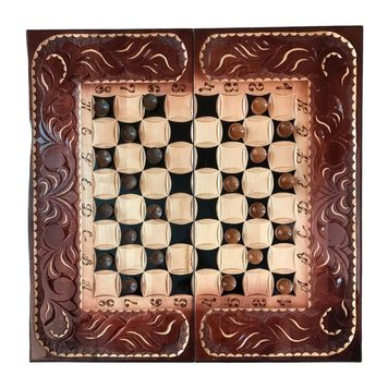 Chess set 3 in 1 handmade, 60×30 cm, art. 191018, Brown