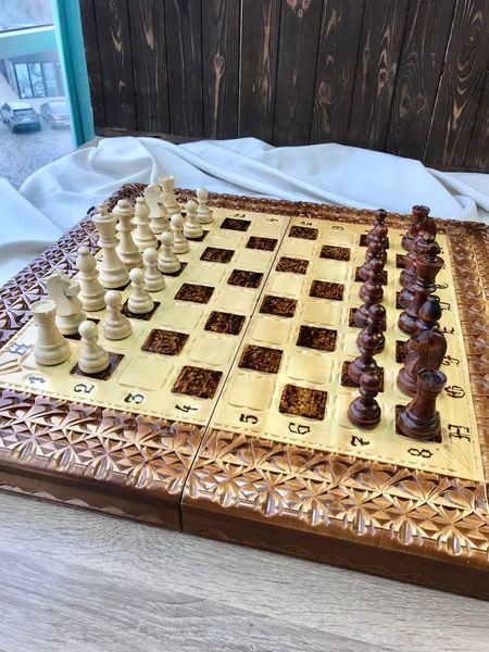 Exclusive chess 3 in 1 made of wood 60×30×9 cm, art. 191301