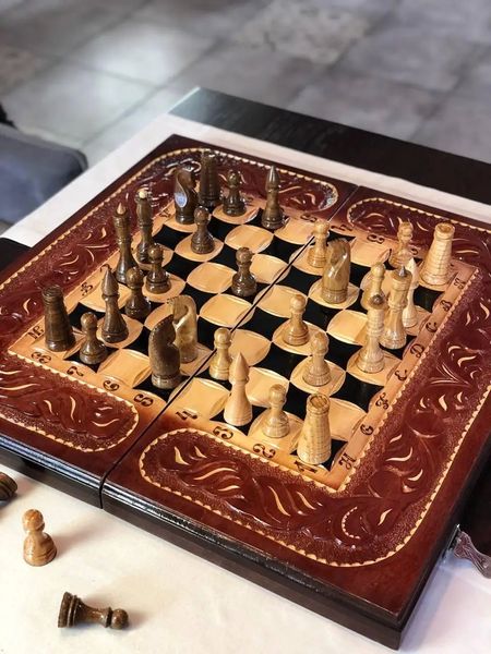 Chess set 3 in 1 handmade, 60×30 cm, art. 191018, Brown