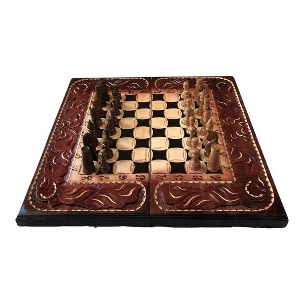 Chess set 3 in 1 handmade, 60×30 cm, art. 191018, Brown